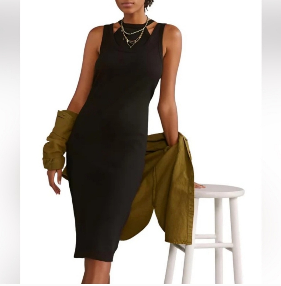 Anthropologie tla Layered Tank Ribbed Bodycon Midi Dress cutout women’s XL LBD